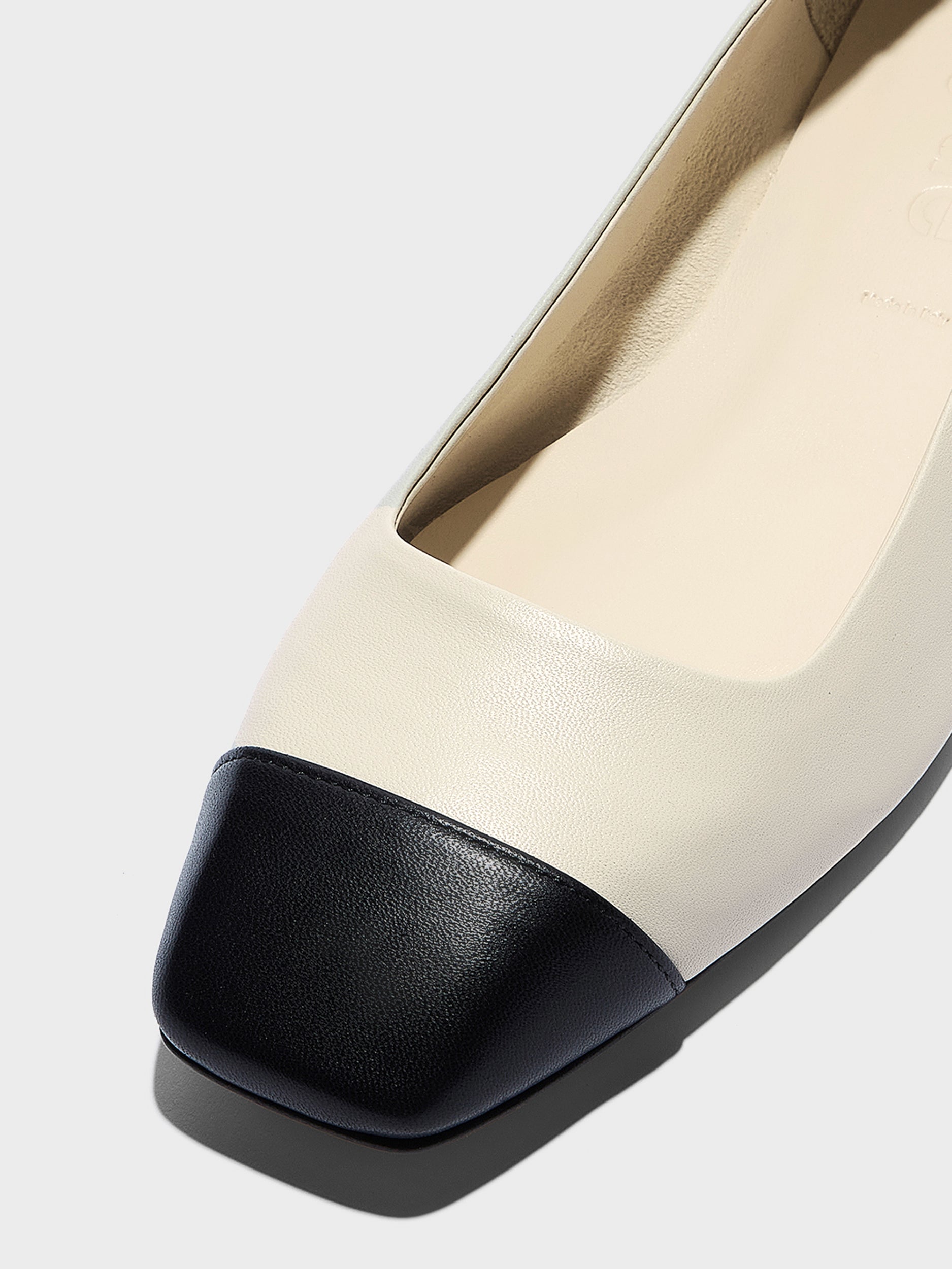 Aeyde | Ida Leather Flats for Women | Creamy/Black Nappa | Square Toe | Flat Heel | Heel Details