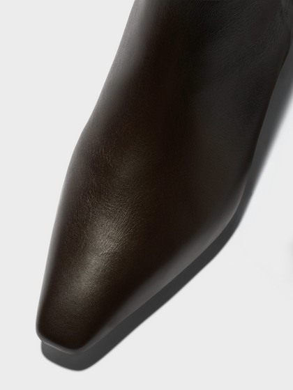 Aeyde | Ilaria Knee-High Boots Leather Knee High Boots for Women | Moka Calf | Square Toe | Low Heel | Heel Details