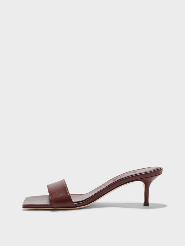 Aeyde | Ilvy Leather Heeled Sandals for Women | Port Nappa | Square Toe | Mid Heel | Side View [x=50,y=85]