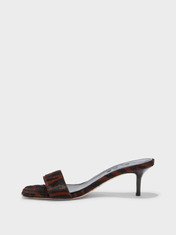 Aeyde | Ilvy Leather Heeled Sandals for Women | Moka Ponyhair | Square Toe | Mid Heel | Side View [x=50,y=85]