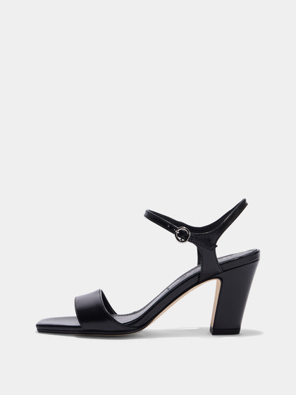 Aeyde | Imogen Leather Heeled Sandals for Women | Black Nappa | Square Toe | High Heel | Side View