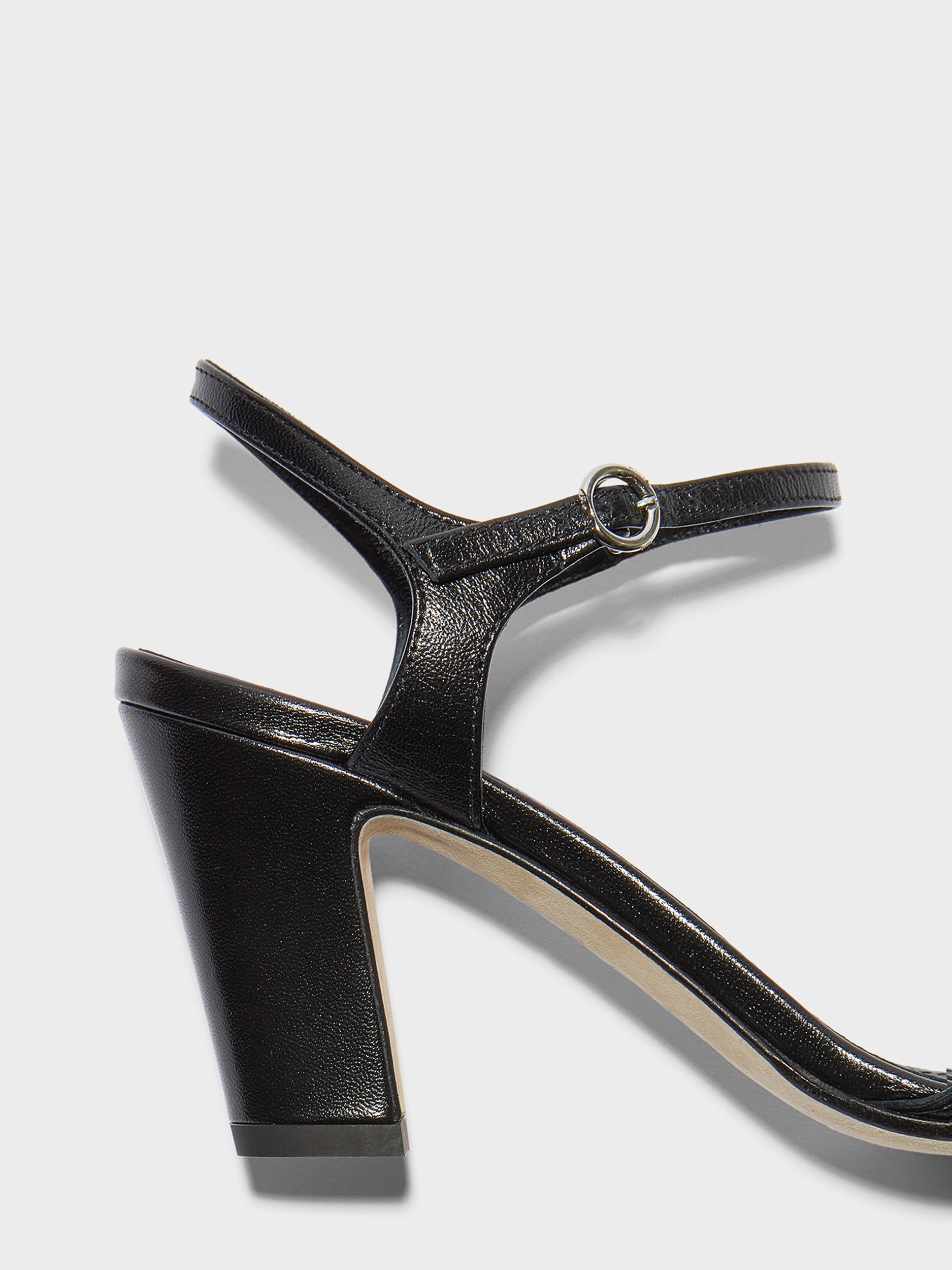 Aeyde | Imogen Leather Heeled Sandals for Women | Black Nappa | Square Toe | High Heel | Heel Details