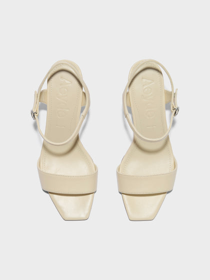 Aeyde | Imogen Leather Heeled Sandals for Women | Creamy Nappa | Square Toe | High Heel | Front View