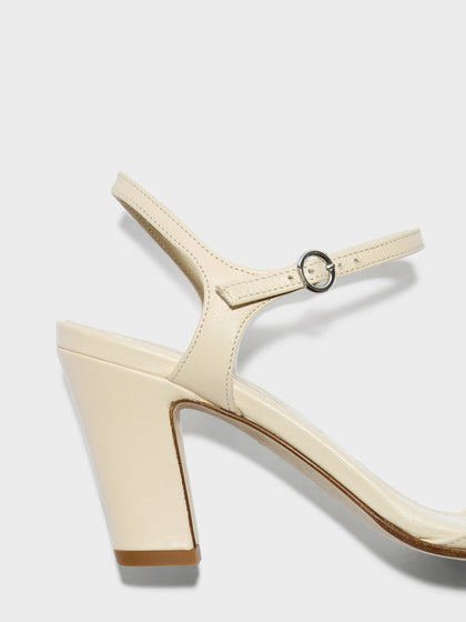Aeyde | Imogen Leather Heeled Sandals for Women | Creamy Nappa | Square Toe | High Heel | Heel Details