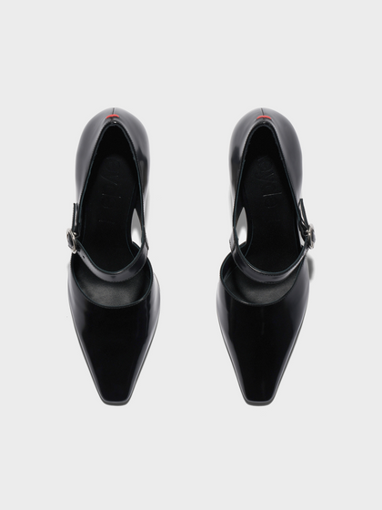 Aeyde | Isidora Mary-Jane Pumps Leather Pumps for Women | Black Polido | Square Toe | High Heel | Front View
