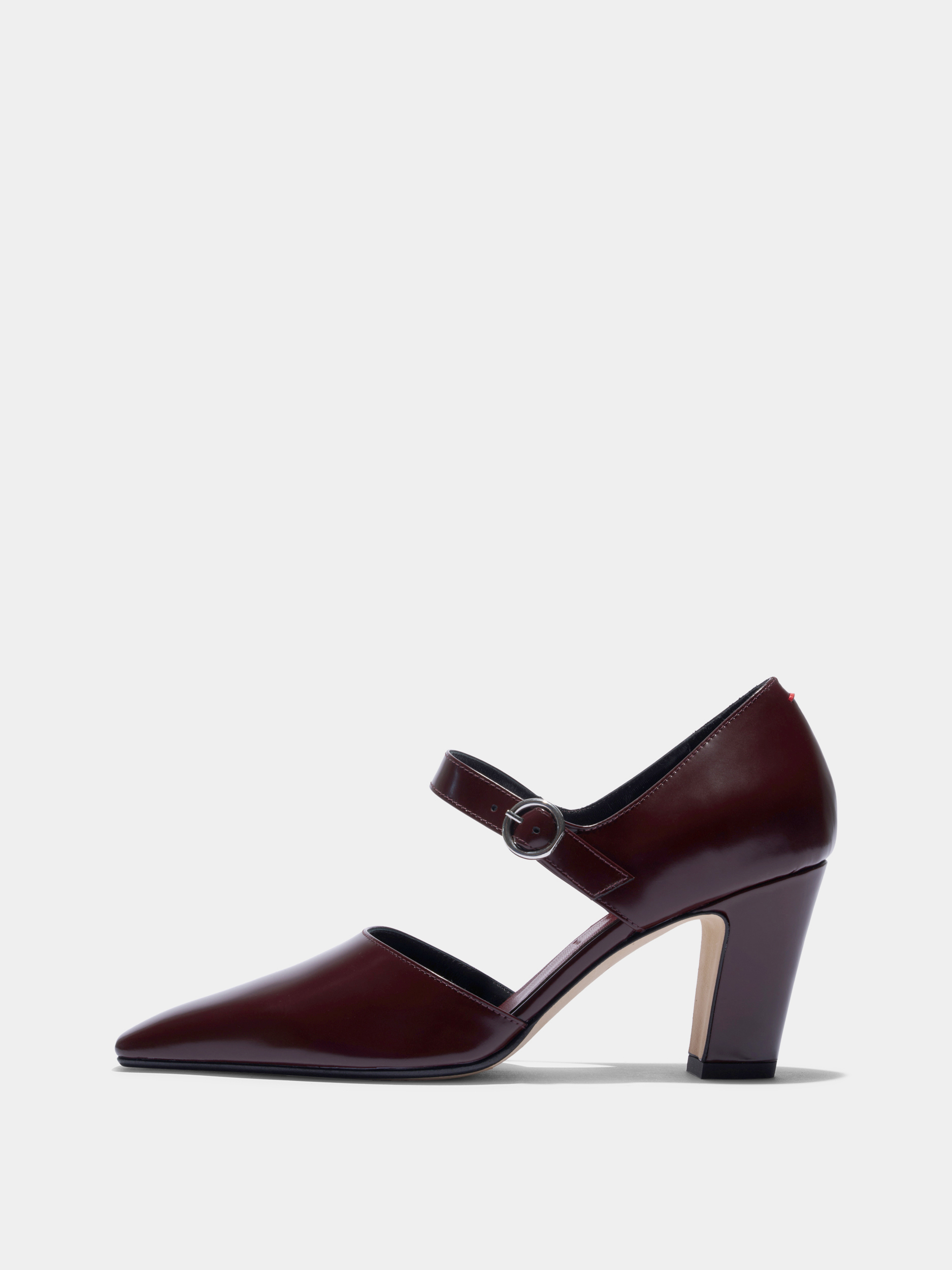 Aeyde | Isidora Mary-Jane Pumps Leather Pumps for Women | Port Polido | Square Toe | High Heel | Side View