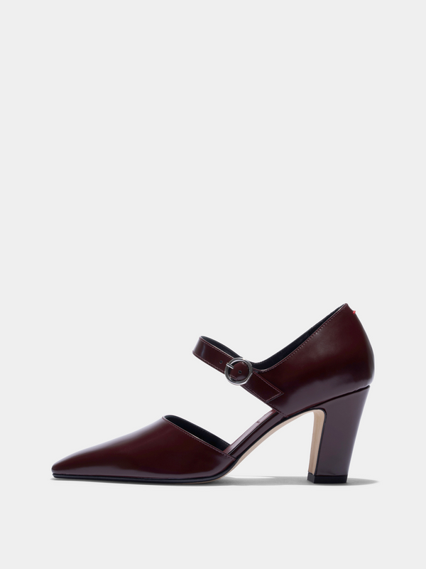 Aeyde | Isidora Mary-Jane Pumps Leather Pumps for Women | Port Polido | Square Toe | High Heel | Side View