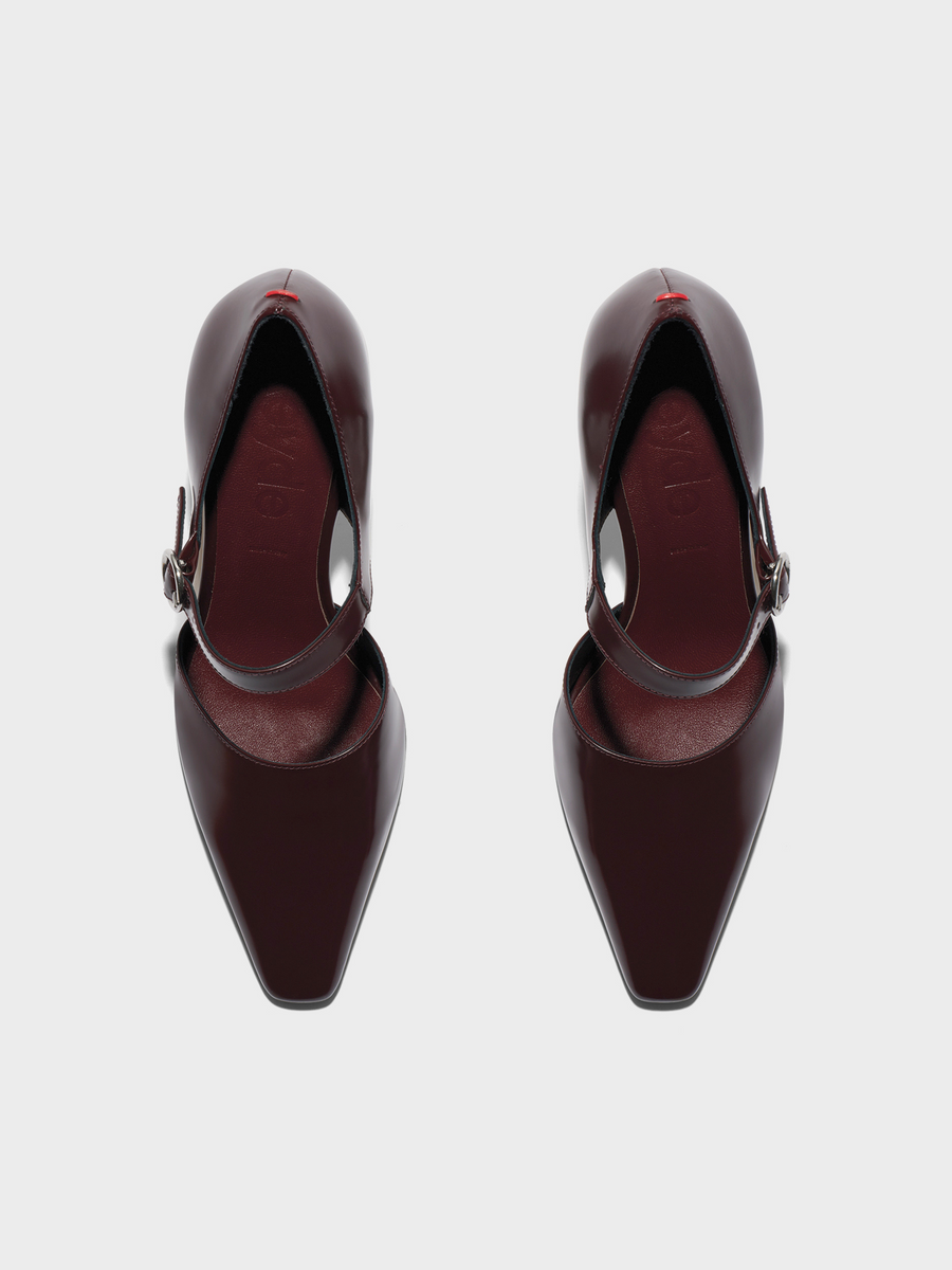 Aeyde | Isidora Mary-Jane Pumps Leather Pumps for Women | Port Polido | Square Toe | High Heel | Front View