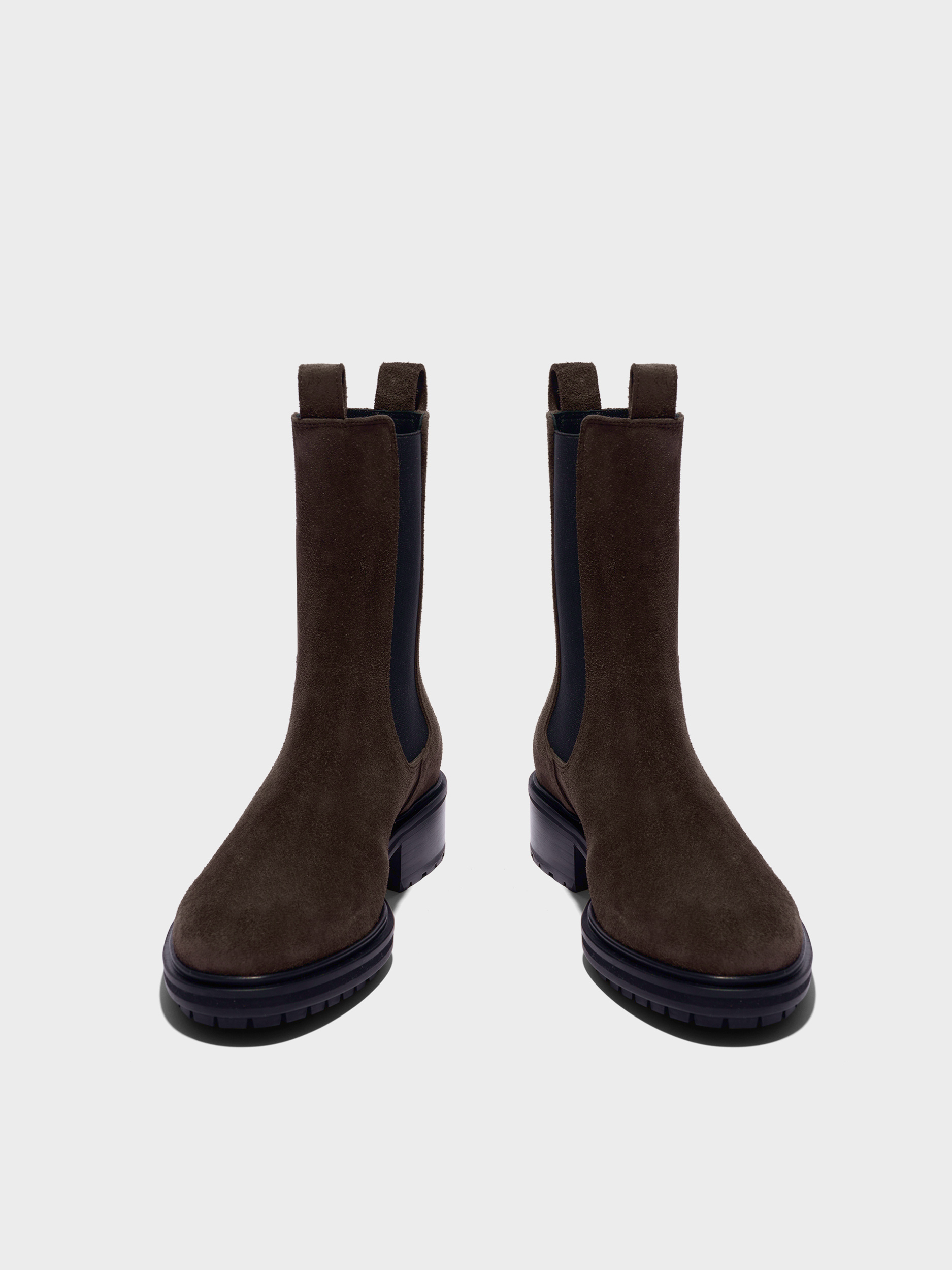 Aeyde | Jack Leather Ankle Boots Leather Ankle Boots for Women | Moka Suede | Round Toe | Low Heel | Front View