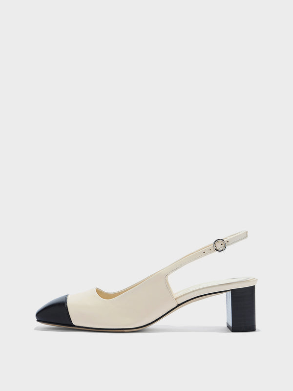 Aeyde | Jacqui Leather Pumps for Women | Creamy/Black Nappa | Square Toe | Low Heel | Side View