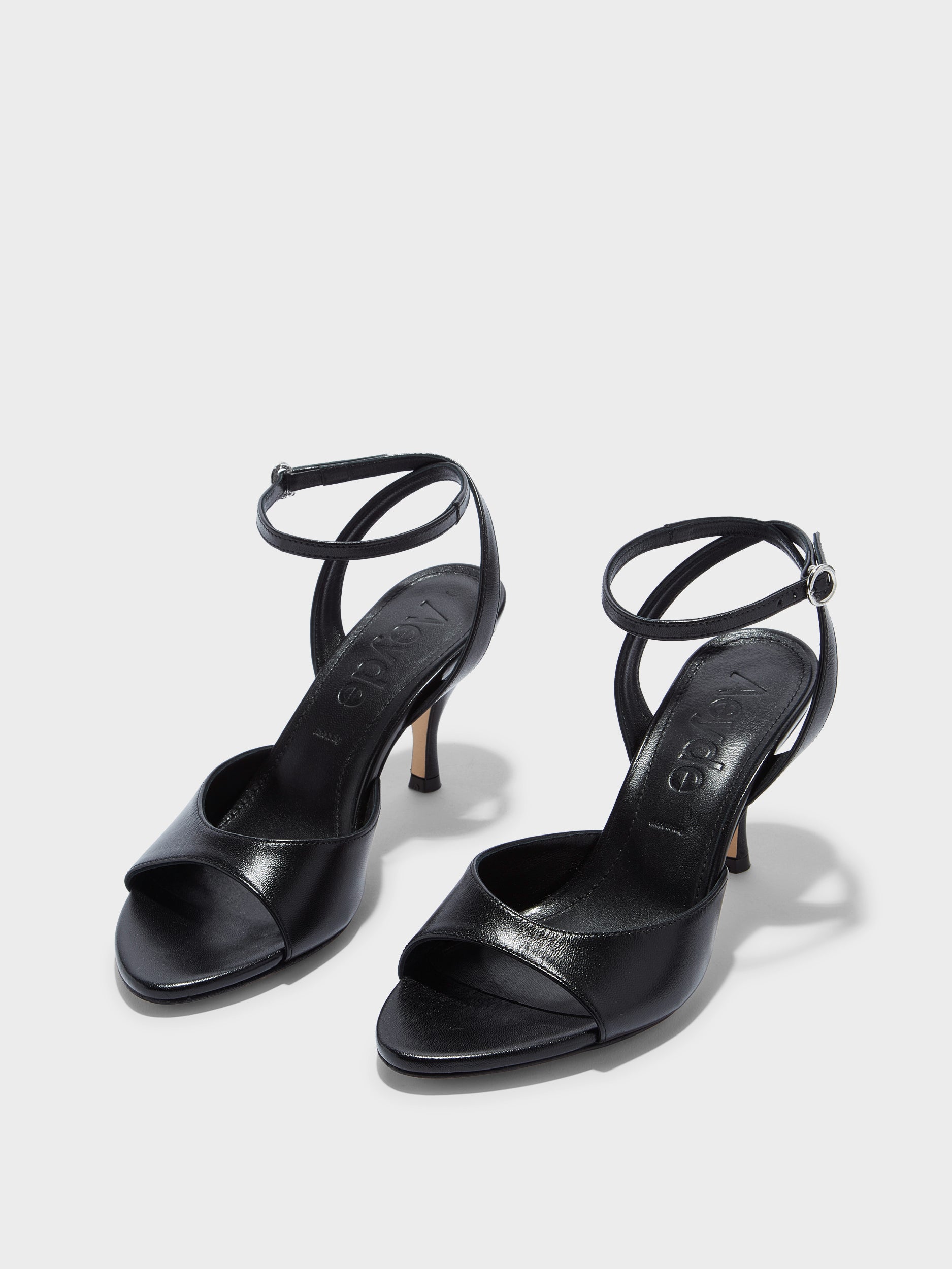Aeyde | Jada Leather Heeled Sandals for Women | Black Nappa | Round Toe | High Heel | Luxury Materials | Handmade in Italy
