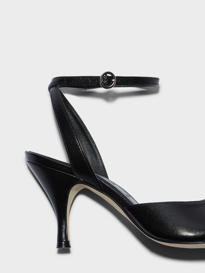 Aeyde | Jada Leather Heeled Sandals for Women | Black Nappa | Round Toe | High Heel | Heel Details