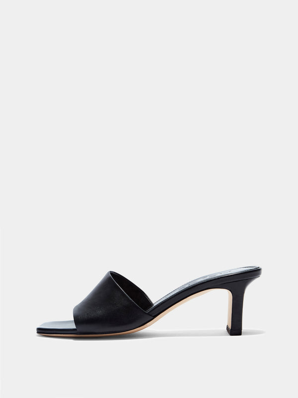 Aeyde | Jessie Leather Heeled Sandals for Women | Black Nappa | Square Toe | Mid Heel | Side View