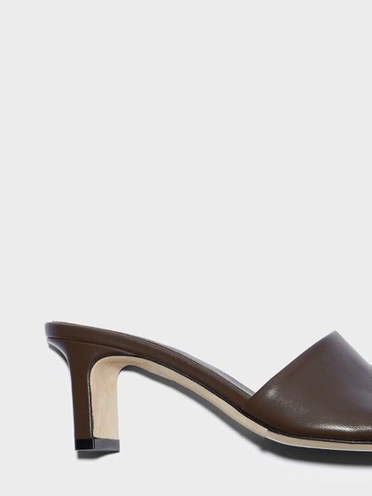 Aeyde | Jessie Leather Heeled Sandals for Women | Moka Nappa | Square Toe | Mid Heel | Heel Details