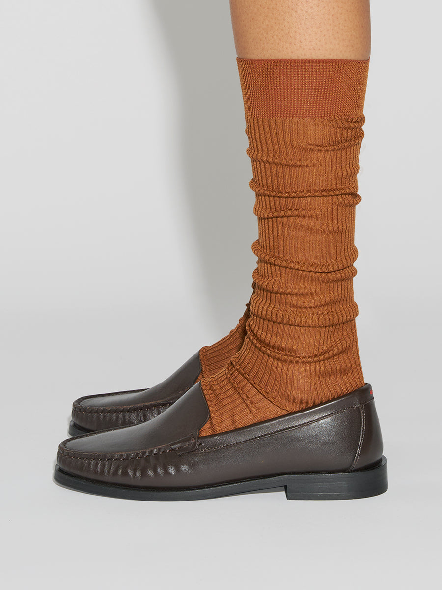 Aeyde | Jory Silk Socks for Women | Tobacco Silk | Luxury Materials | Handmade in Italy