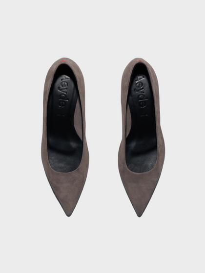 Aeyde | Judi Suede Pointed Pumps Leather Pumps for Women | Taupe Suede | Pointed Toe | Low Heel | Front View