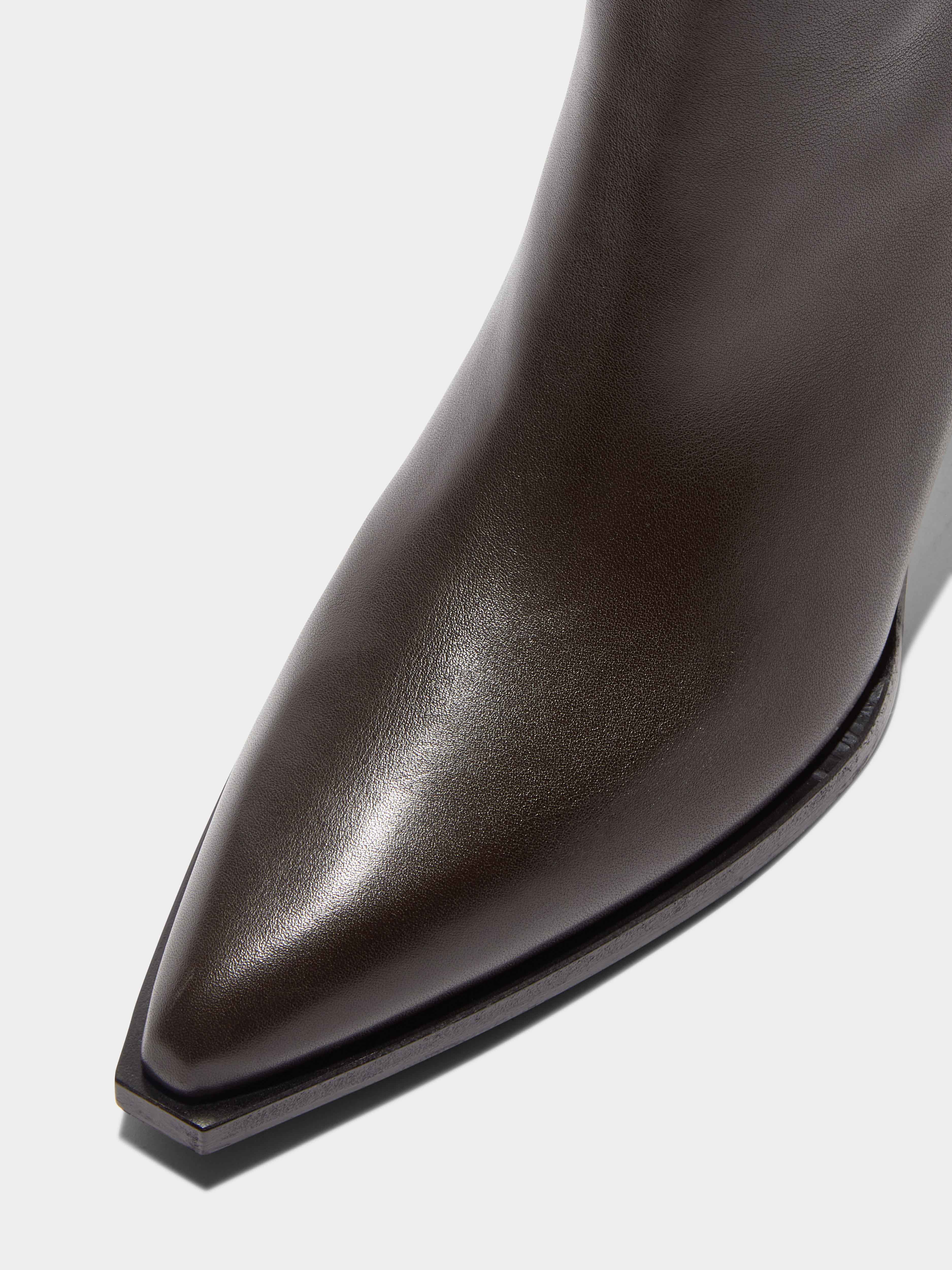 Aeyde | Kala Leather Cowboy Ankle Boots Leather Ankle Boots for Women | Moka Calf | Pointed Toe | High Heel | Luxury Materials | Handmade in Italy