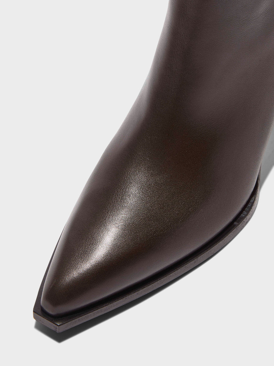 Aeyde | Kala Leather Cowboy Ankle Boots Leather Ankle Boots for Women | Moka Calf | Pointed Toe | High Heel | Luxury Materials | Handmade in Italy