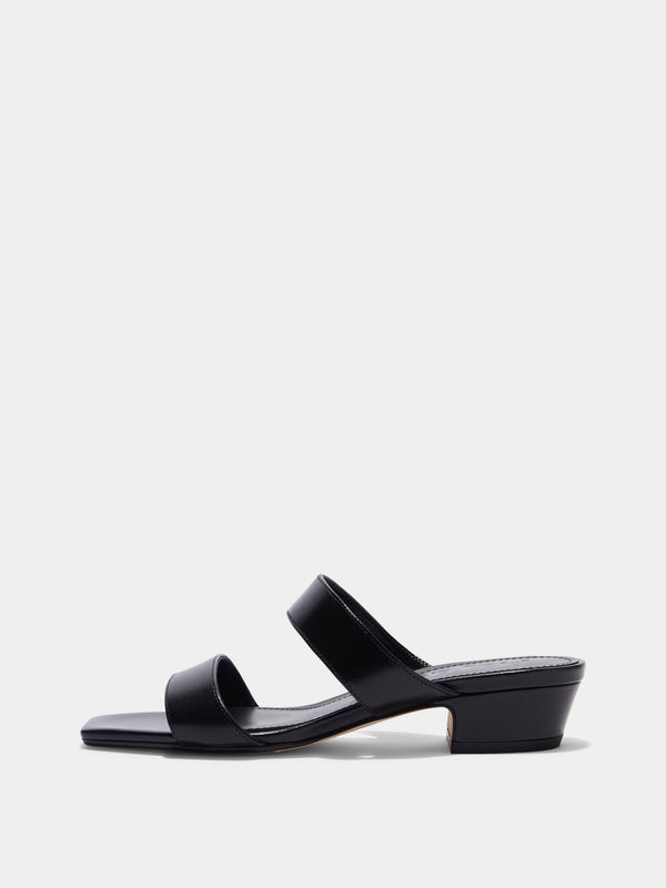 Aeyde | Kemi Leather Heeled Sandals for Women | Black Nappa | Square Toe | Mid Heel | Side View