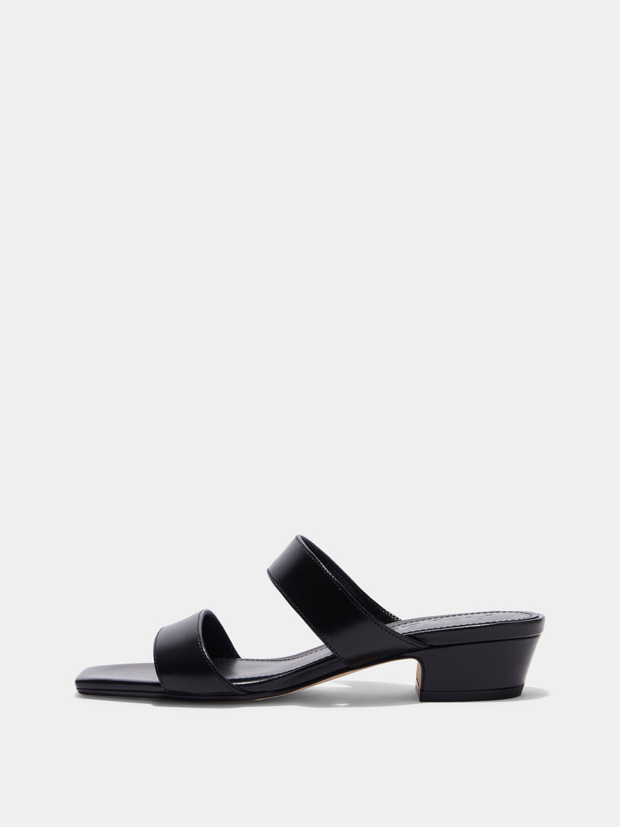 Aeyde | Kemi Leather Heeled Sandals for Women | Black Nappa | Square Toe | Mid Heel | Side View