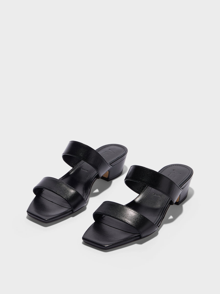 Aeyde | Kemi Leather Heeled Sandals for Women | Black Nappa | Square Toe | Mid Heel | Luxury Materials | Handmade in Italy