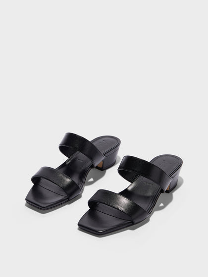 Aeyde | Kemi Leather Heeled Sandals for Women | Black Nappa | Square Toe | Mid Heel | Luxury Materials | Handmade in Italy