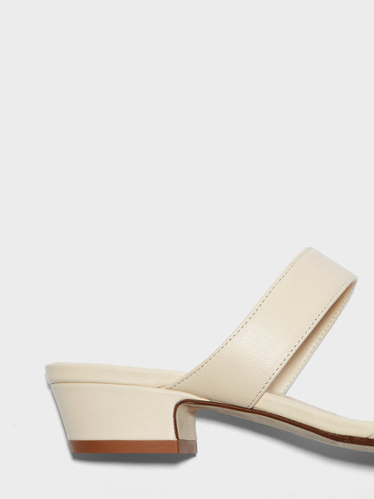 Aeyde | Kemi Leather Heeled Sandals for Women | Creamy Nappa | Square Toe | Mid Heel | Heel Details