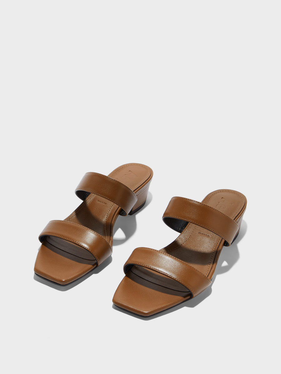 Aeyde | Kemi Leather Heeled Sandals for Women | Tobacco Nappa | Square Toe | Mid Heel | Luxury Materials | Handmade in Italy