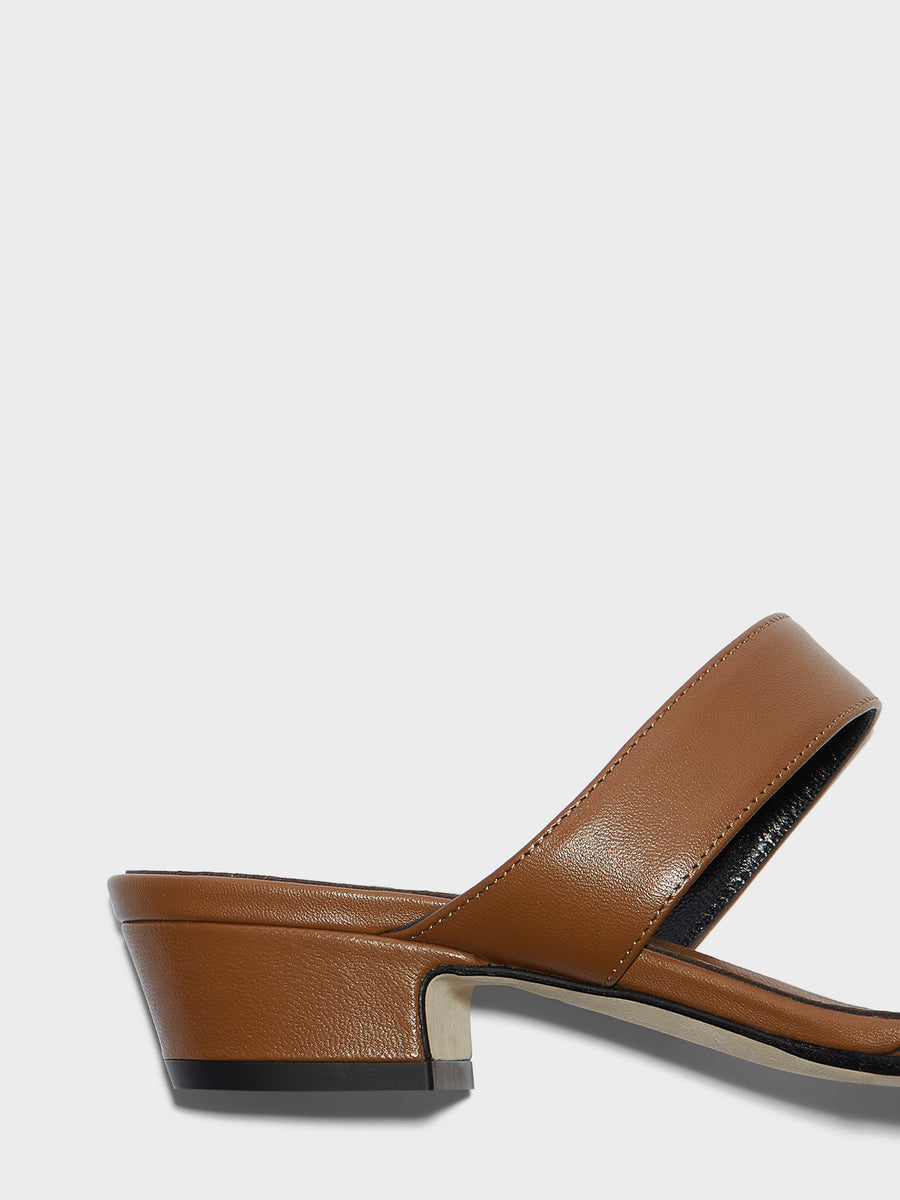 Aeyde | Kemi Leather Heeled Sandals for Women | Tobacco Nappa | Square Toe | Mid Heel | Heel Details