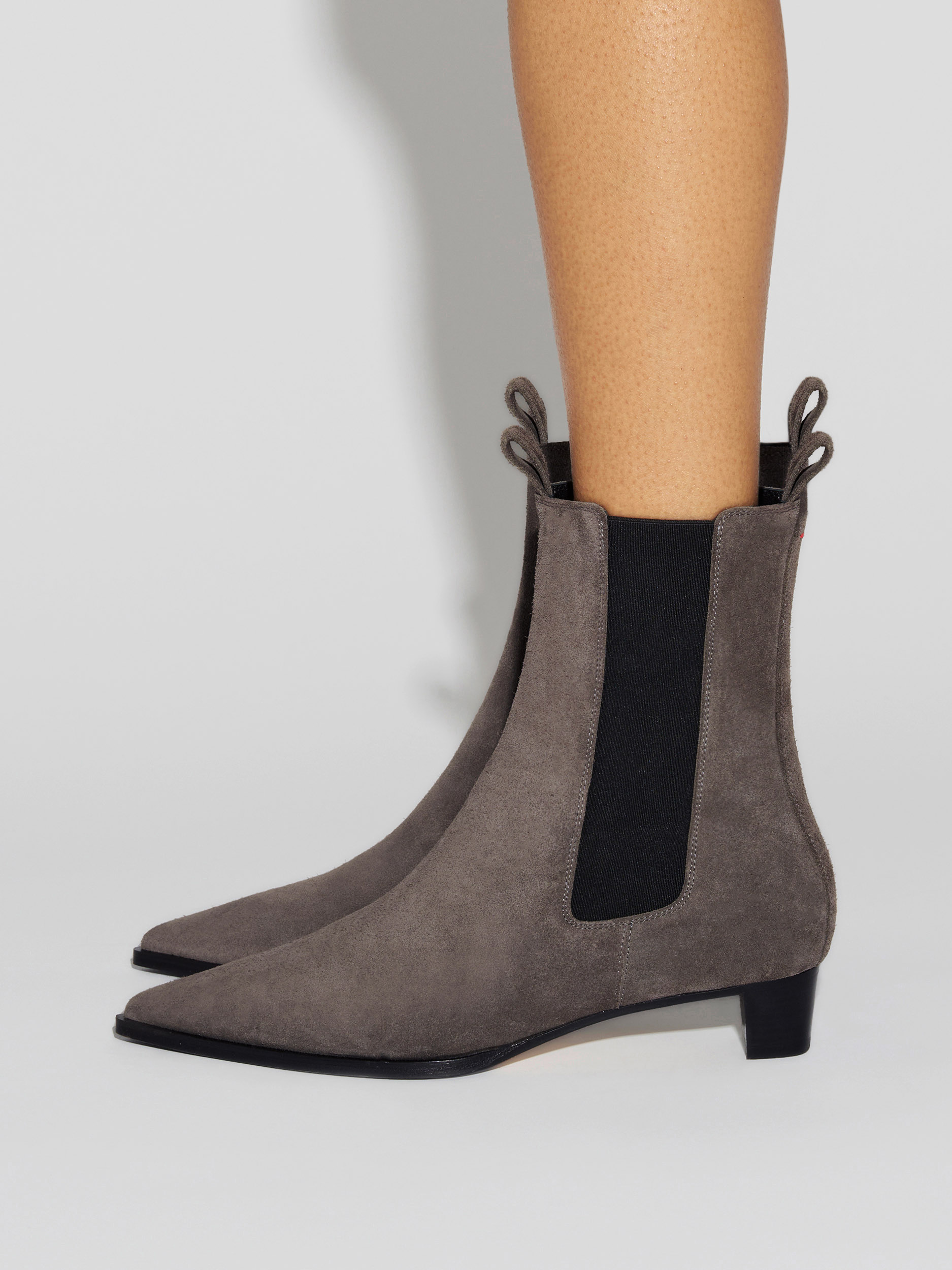 Aeyde | Kiki Suede Chelsea Boots Leather Ankle Boots for Women | Taupe Suede | Pointed Toe | Low Heel | How to Style