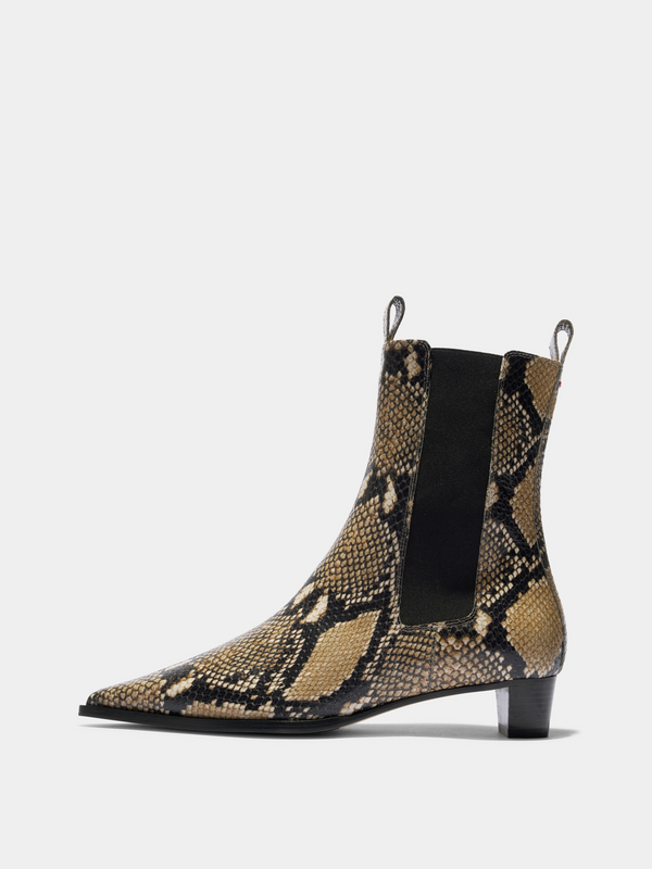 Aeyde | Kiki Leather Chelsea Boots Leather Ankle Boots for Women | Hazelnut Snake | Pointed Toe | Low Heel | Side View