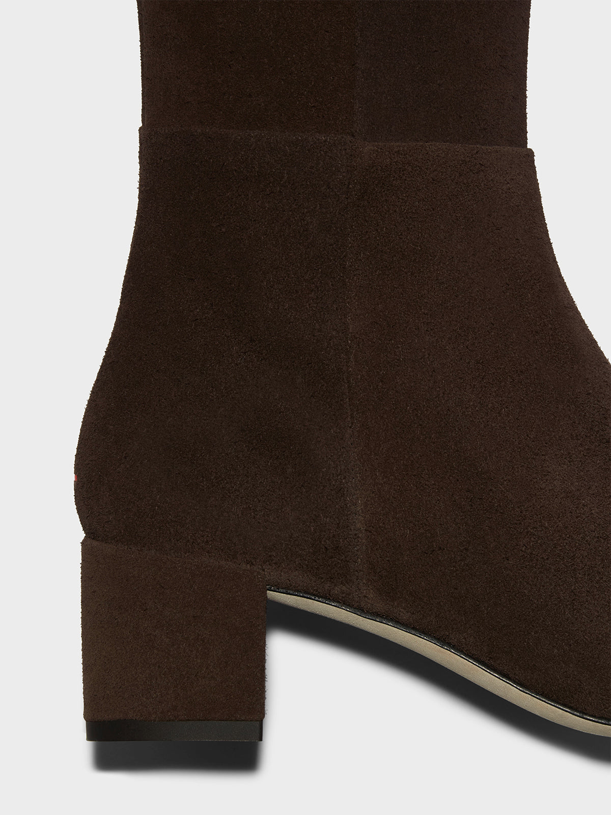 Aeyde | Laura Suede Knee-High Boots Leather Knee High Boots for Women | Moka Suede | Square Toe | Mid Heel | Heel Details