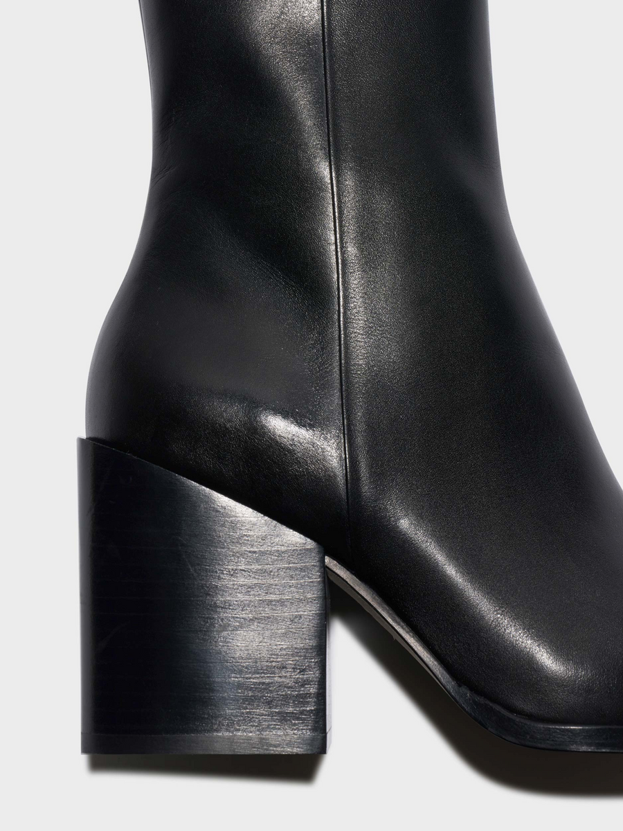 Aeyde | Leandra Leather Ankle Boots Leather Ankle Boots for Women | Black Calf | Square Toe | High Heel | Heel Details