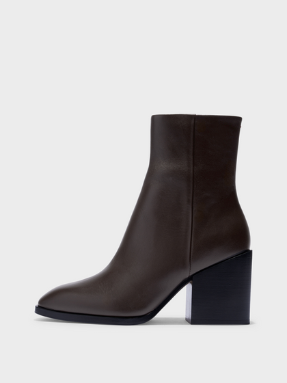 Aeyde | Leandra Leather Ankle Boots Leather Ankle Boots for Women | Moka Calf | Square Toe | High Heel | Side View