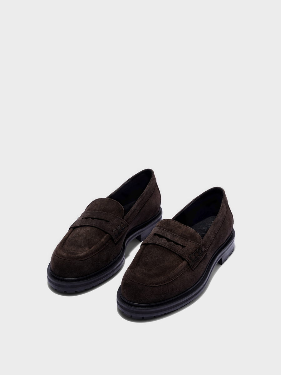 Aeyde | Leon Suede Loafers Leather Flats for Women | Moka Suede | Round Toe | Low Heel | Luxury Materials | Handmade in Italy