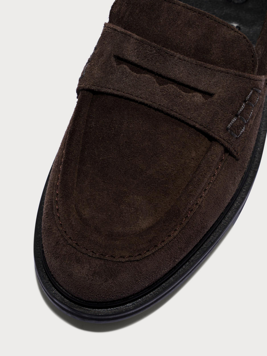 Aeyde | Leon Suede Loafers Leather Flats for Women | Moka Suede | Round Toe | Low Heel | Heel Details