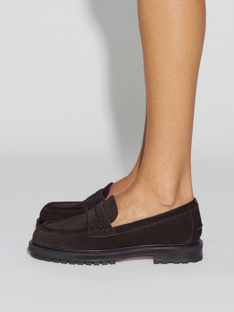 Aeyde | Leon Suede Loafers Leather Flats for Women | Moka Suede | Round Toe | Low Heel | How to Style