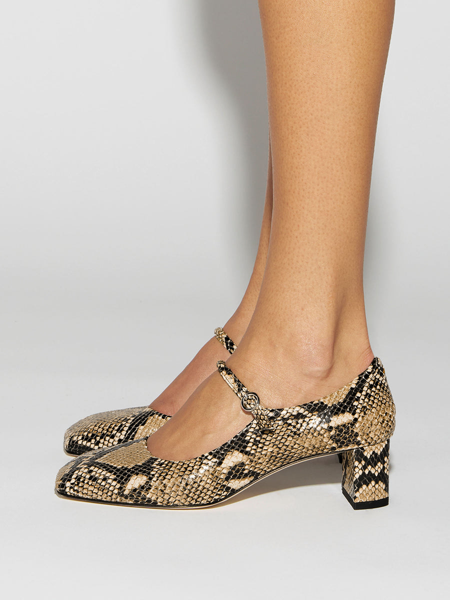 Aeyde | Lina Leather Pumps for Women | Hazelnut Snake | Square Toe | Low Heel | How to Style