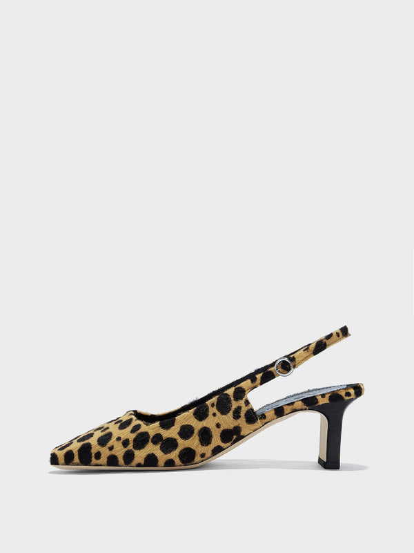 Aeyde | Liza Leather Pumps for Women | Beige/Black Ponyhair | Square Toe | Low Heel | Side View