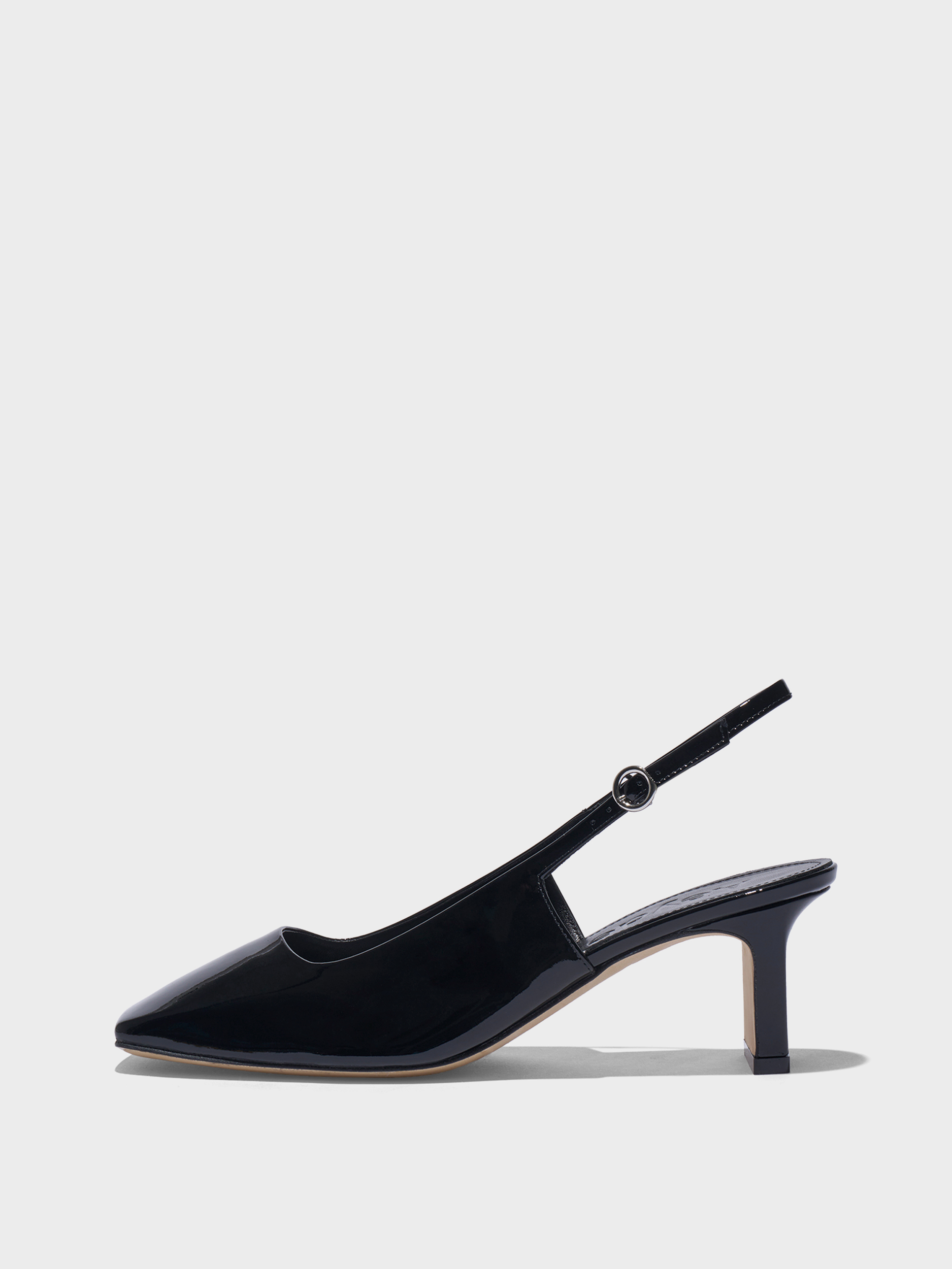 Aeyde | Liza Slingback Pumps Leather Pumps for Women | Black Patent | Square Toe | Mid Heel | Side View