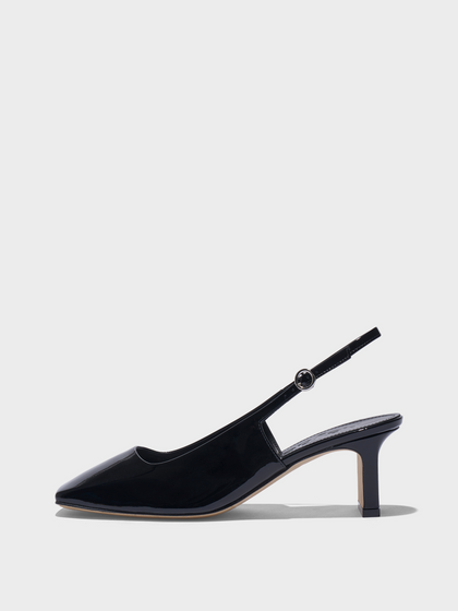 Aeyde | Liza Slingback Pumps Leather Pumps for Women | Black Patent | Square Toe | Mid Heel | Side View