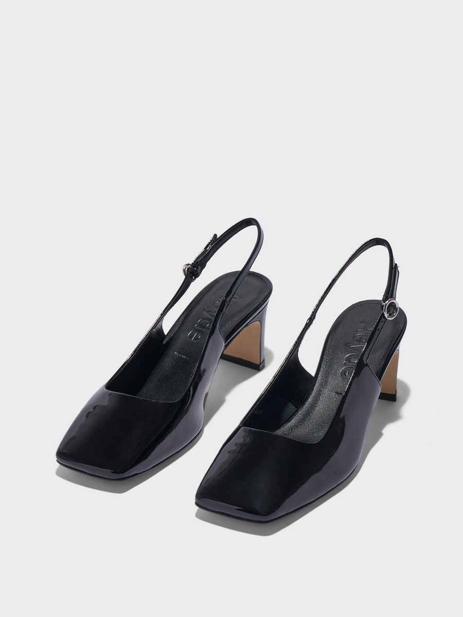 Aeyde | Liza Slingback Pumps Leather Pumps for Women | Black Patent | Square Toe | Mid Heel | Luxury Materials | Handmade in Italy