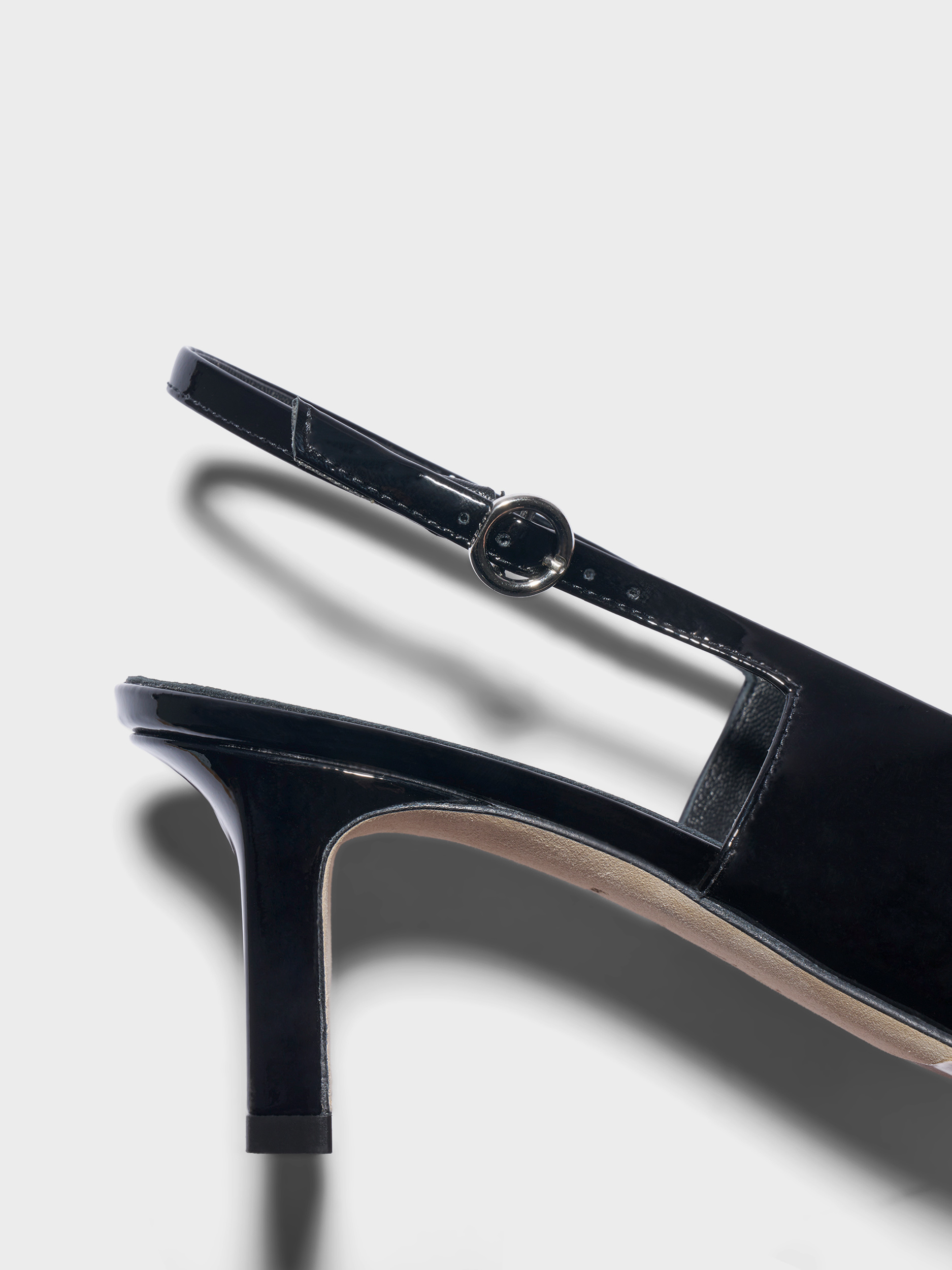 Aeyde | Liza Slingback Pumps Leather Pumps for Women | Black Patent | Square Toe | Mid Heel | Heel Details