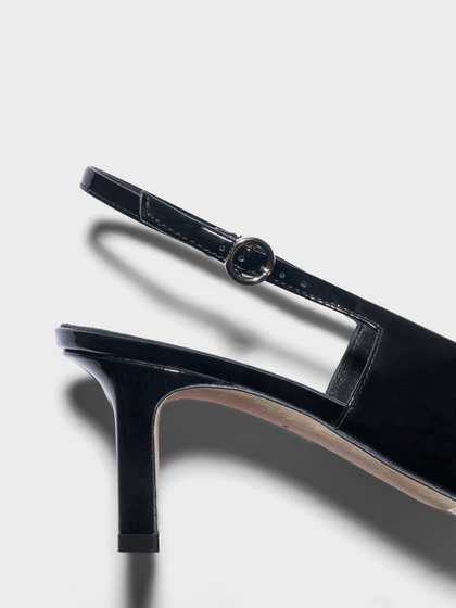 Aeyde | Liza Slingback Pumps Leather Pumps for Women | Black Patent | Square Toe | Mid Heel | Heel Details