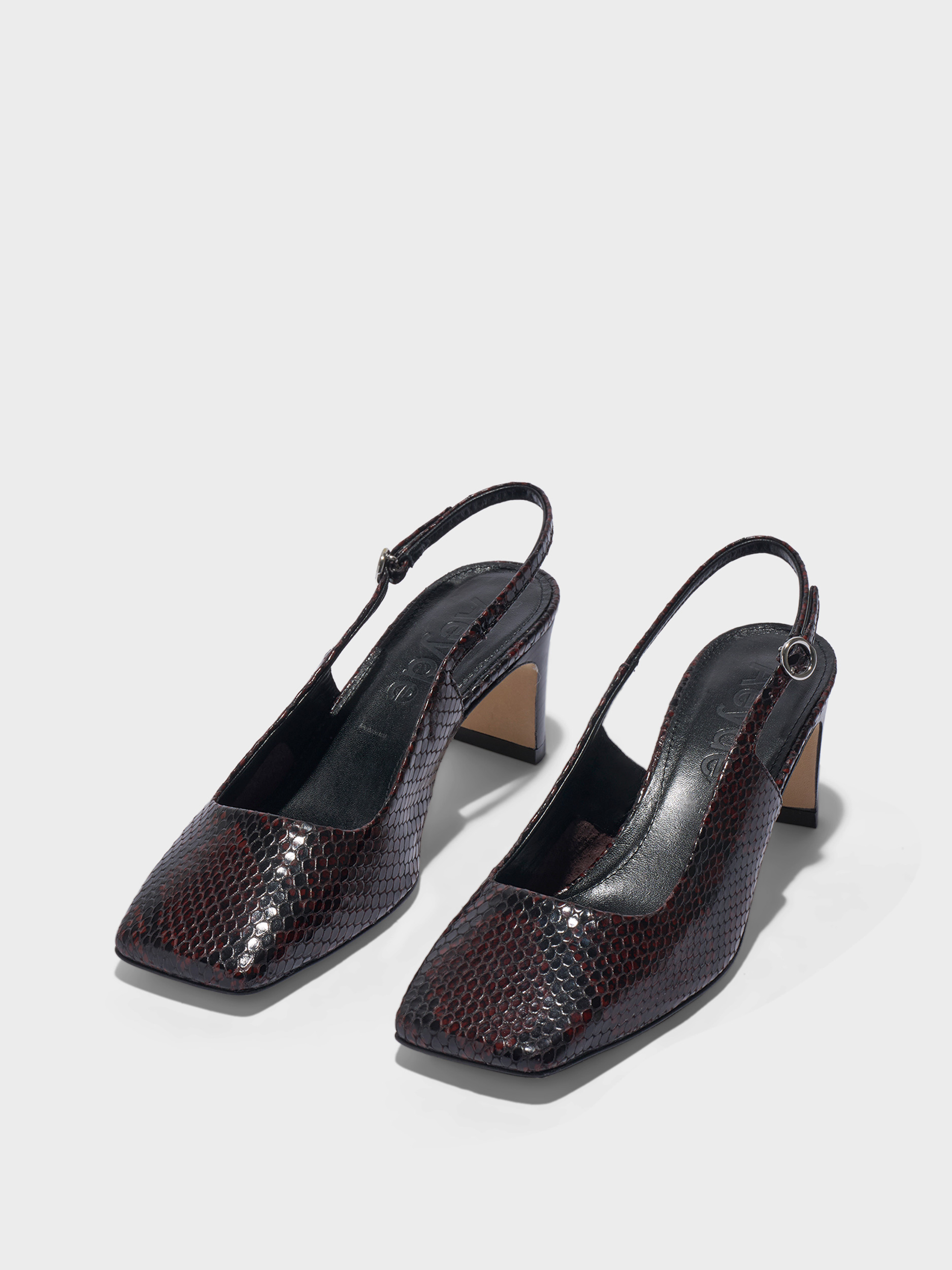 Aeyde | Liza Slingback Pumps Leather Pumps for Women | Port Snake | Square Toe | Mid Heel | Luxury Materials | Handmade in Italy