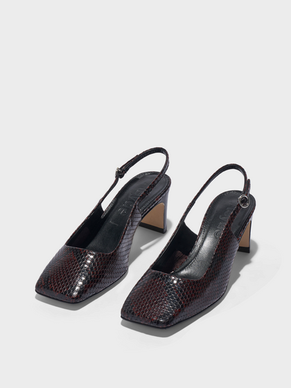 Aeyde | Liza Slingback Pumps Leather Pumps for Women | Port Snake | Square Toe | Mid Heel | Luxury Materials | Handmade in Italy
