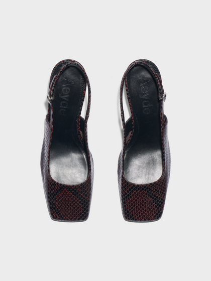 Aeyde | Liza Slingback Pumps Leather Pumps for Women | Port Snake | Square Toe | Mid Heel | Front View
