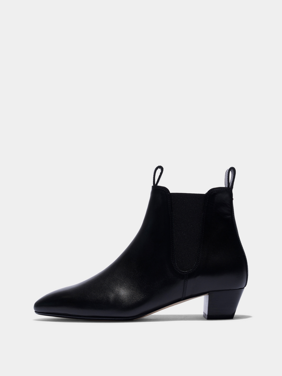 Aeyde | Malu Leather Ankle Boots Leather Ankle Boots for Women | Black Calf | Round Toe | Low Heel | Side View