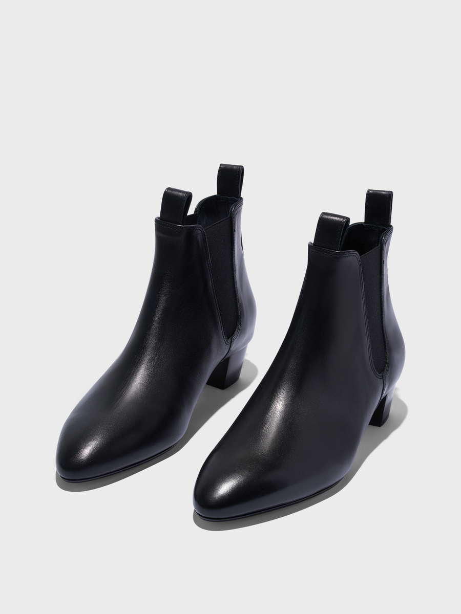 Aeyde | Malu Leather Ankle Boots Leather Ankle Boots for Women | Black Calf | Round Toe | Low Heel | Luxury Materials | Handmade in Italy