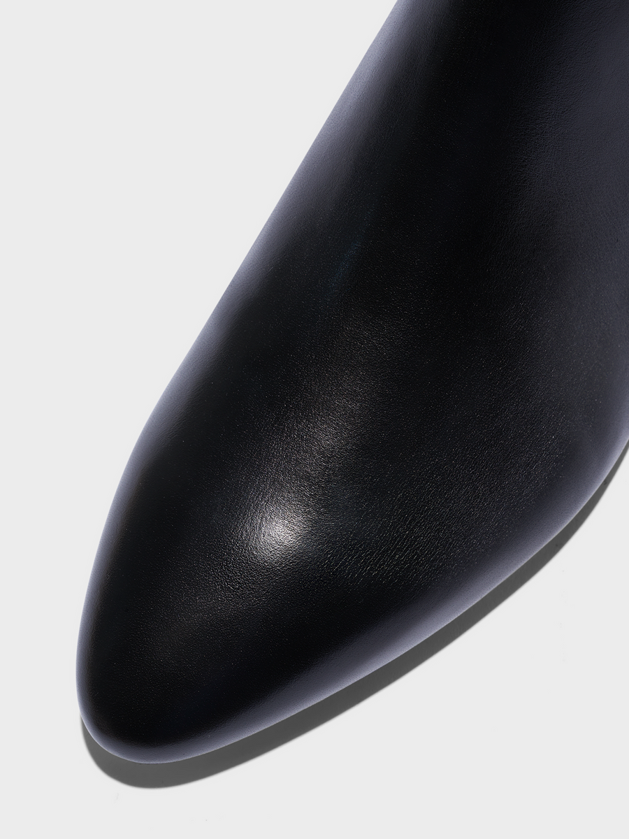 Aeyde | Malu Leather Ankle Boots Leather Ankle Boots for Women | Black Calf | Round Toe | Low Heel | Heel Details